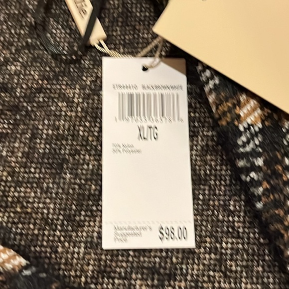 NWT Elie Tahari plaid midi length coat with snaps and 2 pockets. Black and Tan - Picture 10 of 16